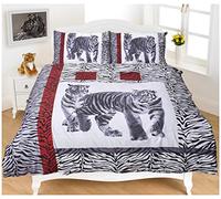 Goldstar® Polycotton Animal Printed Floral Duvet Quilt Cover Bedding Set, White Tiger Double Size