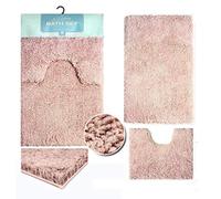 GoldStar® Zero Twist Fluffy 2Pc Bath Mat Sets Non Slip Absorbent Bath and Pedestal Mat Rug, Blush PInk