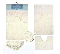 GoldStar® Zero Twist Fluffy 2Pc Bath Mat Sets Non Slip Absorbent Bath and Pedestal Mat Rug, Cream