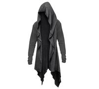 GOLDSTITCH Long Hooded Cardigan Ruffle Shawl Collar Open Front Drape Robe Overcoat