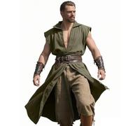 GOLDSTITCH Men's Medieval Hooded Surcoat Renaissance Tabard for Men Halloween Tunic Cloak Viking Costume