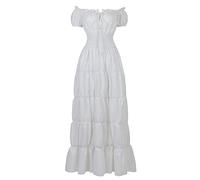 GOLDSTITCH Women Renaissance Dress Pirate Peasant Wench Irish Costume Medieval Dress, White, XX-Large