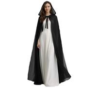 GOLDSTITCH Womens Elegant Chiffon Hooded Cape for Wedding Bridal Halloween Cosplay Black