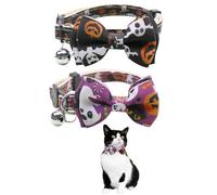 GoldTiger 2 Pack Halloween Cat Collars Breakaway with Bow and Bell,Adjustable Cat Collars with Safety Buckle,Holiday Bow Tie Collar for Girls and Boys,Adjustable from 7.87"-11.81" (Black & Purple)