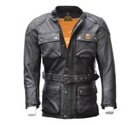 Goldtop 4-Pocket Patrol Leather Motorcycle Jacket - Black | Armoured with Removable CE Knox Microlock Armour (42")