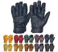 Goldtop Short Cuff Bobber Style CE APPROVED Leather Motorcycle Gloves - Midnight Blue (M - 8")