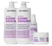 Goldwell Dualsenses Blondes & Highlights Anti-Yellow Shampoo 1000Ml, Anti-Yellow Conditioner 1000Ml, Dualsenses Brilliance Serum Spray 150Ml & 60 Sec. Treatment Mask 200Ml Pack