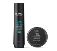 Goldwell DualSenses Men's Hair and Body Shampoo 300ml & DualSenses Texture Cream Paste 100ml Duo
