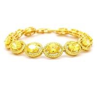 Goldwinter Yellow Oval Gemstones Tennis Bracelet | Oval Cut Stones, Rope-Edge Halo Setting, Secure Clasp, Women's Jewellery, Sparkling Yellow Gems, Citrine type