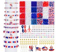 Goldwise 1578Pcs 4th of July Red White Blue Beads Bracelet Making Kit with Clay Seed Plastic Pony Pearl Beads, Patriotic USA Flag Star Beads, Metal Charms Earrings for Jewelry Making