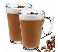 GOLDY Cafe Latte Glasses 240ml Capacity Coffee Cup with Handles for Serious Lovers Stylish Clear Tall Mugs Ideal Milk Juice Ice Cream Espresso Cappuccino Hot Chocolate Or Drinks (Set of 2)