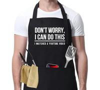 GOLEHS Don't Worry, I Watched a YouTube Video Funny Waterproof Apron for Guys - BBQ Dad Apron - Men's Apron for Grilling, Kitchen Apron with Pockets - Funny Aprons for Men and Women, Black, One size