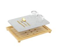 Golener Diatomite Bamboo Dish Drying Mat with Rack, Countertop Mount, 16" x 12", Dark Grey, For Dishware