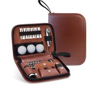 Golf Accessories Set with Case, Balls, Tees, Divot Tool, Green Reader, Brush, Hat Clip, Scorer, Ball Clamp, Complete Kit for Men and Women (Brown)
