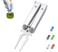 Golf Alloy Forks, Foldable Golf Course Essential with Bottle Opener, Folding Butterfly Divot Tool, Multifunctional Accessory Tools,Great Gift for Men and Women (Silver)