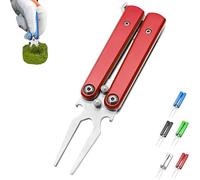 Golf Alloy Forks, Foldable Golf Course Essential with Bottle Opener, Folding Butterfly Divot Tool, Multifunctional Accessory Tools,Great Gift for Men and Women (Red)