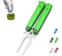 Golf Alloy Forks, Foldable Golf Course Essential with Bottle Opener, Folding Butterfly Divot Tool, Multifunctional Accessory Tools,Great Gift for Men and Women (Green)