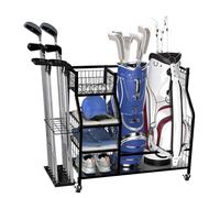 Golf Bag Organizer - Heavy Duty Stand | Extra Large Golf Storage with Wheels | for Ball Pouch Glove Equipment Accessories Golfers Basement Shed Stuff