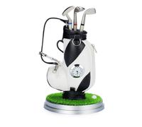 Golf Bag Pen Holder with Clock Office Home Cafe Ornament for Desk Mini Golf Caddy Cart Holder and 3 Pieces Aluminum Pens Golf Gifts Set Golf Gift for Men Women (black)