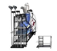 Golf Bag Storage - Heavy Duty Organization Stand | Extra Large Golf Storage Rack with Wheels | for Balls Equipment Accessories Pouch Glove Stuff Golfers Home Shed
