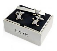 Golf Ball and Clubs Cufflinks and Tie Bar Set, Silver and Gold Tone, Onyx Art TBC24, with a Gift Box, in Premier Life Store Box