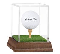Golf Ball Display Case Hole in One Golf Ball Display Case Holder Wanult Wood Base Acrylic Golf Ball Holder Stand Lifelike Turf Wood Tee Memorabilia Showcase Square Cube Box Stand Golf Gifts Decor