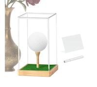 Golf Ball Display Stand - Compact Organizer 8 x 7.5 x 12.5 cm, Clear Acrylic Container, Protective Display Box with Wooden Base | Modern Storage Decor for Golf Balls