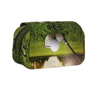 Golf Ball Double Layer Flip-Top Pencil Case,Large Capacity 50 Pens Organizer, Durable Polyester Stationery Holder for School, Art Travel (All-Over Print)
