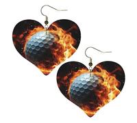 Golf ball on fire Leather Earrings for Women Heart Earring Lightweight Dangle Earrings Jewelry Gifts, One Size, No Gemstone