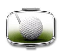Golf Ball Pill Box 2 Compartment, Portable Pill Case with Mirror for Pocket Purse Travel, Mini Metal Medicine Organizer for Vitamins Fish Oil