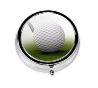 Golf Ball Pill Box Metal Round Small Pill Case Cute 3 Compartment Pill Organizer Portable Travel Pillbox Mini Pill Container Holder for Daily Medicine Supplement Vitamin