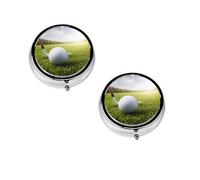 Golf Ball -Print Portable Round Pill Box - Stylish Round Pill Organizer for Travel Compartments Gift for Medication Management