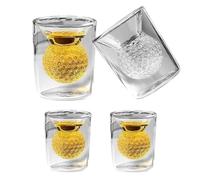 Golf Ball Shot Glasses Set of 4, 2 oz Double Wall Crystal Clear Cups for Tequila, Scotch, Whiskey, Bourbon, and Cocktail with 3D Shape Golf Ball Inside Themed Gift for Men