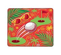 Golf Ball Small Mouse Pad, Summer Tropical Sunglasses Palm Trees Summer Red Square Rubber Non Slip Mini Travel Desk Mousepad Desk Accessories for Gaming Computer Laptop Square 8x10 Inch