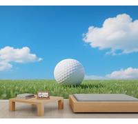 Golf Ball Wall Mural, 3D Green Grass Mural, Blue Sky White Cloud Wallpaper for Living Room Bedroom, Sports Theme Wall Wallpaper - 150x105cm (Not Peel n' Stick)