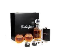 Golf Ball Whiskey Glass and Decanter Set with Crystal Whiskey Glasses, Decanter Set, Golf Ball Whiskey Chillers, Tongs, Storage Pouch, Birdie Juice Flask, and Elegant Black Storage Box