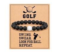Golf Beaded Bracelet for Women Men Natural Stone Frosted Black Handmade Round Beads Sport Ball Stretch Bracelets Healing Wristbands Party Jewelry Team Players Gifts With Inspirational Card