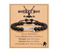 Golf Beaded Bracelet for Women Men Natural Stone Frosted Black Handmade Round Beads Sport Ball Stretch Bracelets Healing Wristbands Party Jewelry Team Players Gifts With Inspirational Card (Hockey)
