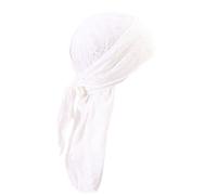 Golf Beanie Hat Men Retro Pirate Bandana Hat Vintage Ragged Long Tail Durag Skull Cap Cotton Breathable Running Cycling Riding Hiphop Head Scarf Headwrap White