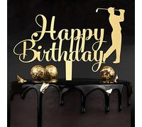 Golf Birthday Cake Topper Happy Birthday, Golf Ball Player Cake Decorations for Sport Themed Man Boy Girl Bday Party Supplies, Mirror Gold Acrylic Birthday Party Supplies, Made in USA