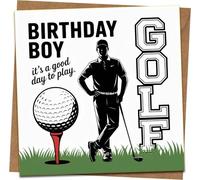 Golf Birthday Card for Boy - “Birthday Boy, It’s a Good Day to Play” Golfer Design - 145mm x 145mm Square Greeting Card with Kraft Envelope - For Son, Grandson, Nephew, Kids, Golf Lovers