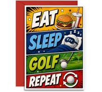 Golf Birthday Card for Him, Her, Dad, Son, Brother - Funny Eat Sleep Golf Repeat Design. UK Made with Red Envelope