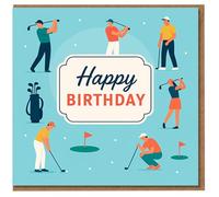Golf Birthday Card - Happy Birthday - Illustrated Golfers on the Course, Swinging and Putting - Sporty Design for Golf Fans, Dad, Mum, Husband, Wife, Friend