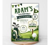 Golf Birthday Invitations for Boys - Personalised 11th Birthday Invites (With Blue Envelope)