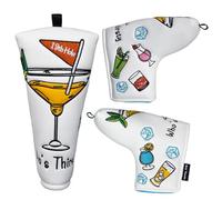 Golf Blade Ping-type Putter Head Cover Magnetic Closure Golf Club Protector White PU Leather 19th Hole Drink Pattern Embroidery