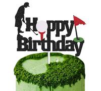 Golf Cake Toppers, Golf Cake Decorations, Black Glitter Happy Birthday Golf Cake Topper for Men Sport Theme Birthday Party Decorations