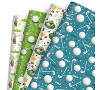 Golf Cart Bag Design Wrapping Paper - 12 Sheets Blue Green Golfing Gift Wrap Sports Themed Gifts for Birthday, Holiday - 20" x 28