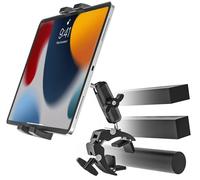 Golf Cart Buggy Scooter Handlebar Tablet Holder [Compatible with Various Pole Rod Bar Tubes] Moto Boat Bike Mount Metal Clamp for iPad Pro Air Mini, Galaxy Tab, Kindle, Fire, Phone, 4-13"