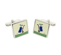 Golf Cart Cufflinks - Onyx Art CK938 Golfers Novelty Gift In Premier Life Packaging