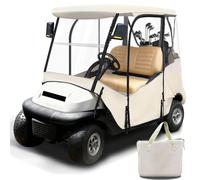 Golf Cart Enclosure 2 Passenger for Club Car Precedent 2004-Up, Tempo & Onward with Zippered Doors, 600D Oxford and Thickened Clear PVC, Keep Warm Golf Cart Rain Cover with 8 Windproof Hooks (Beige)